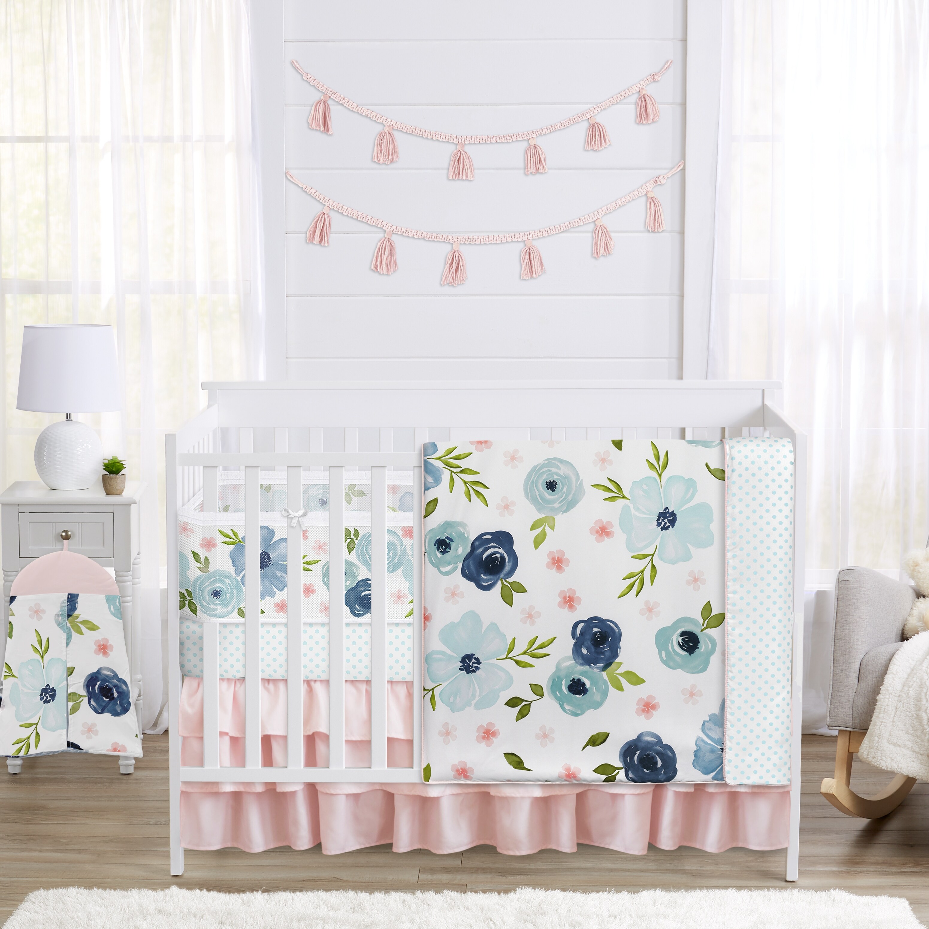 Blush Pink Blue Boho Floral Girl Sweet Jojo Designs 6p Crib